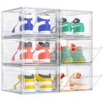 TidyTrove Shoe Storage Box, 6 Pcs Shoe Box Clear Plastic Stackable, Sturdy Foldable Shoe Organizer Containers with Magnetic Door for Women/Men, White