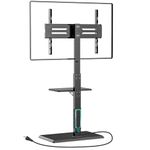 WALI Universal Floor TV Stand,TV Floor Mount Stand with Power Outlet & Removable AV Shelf for 32-75 inch TV up to 110 lbs, Swivel and Height Adjustable Tall TV Stand for Bedroom,Home,Office(TVDVD-6P)