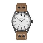 Accurist Mens Aviation 41mm Quartz Watch in White with Analogue Display, and Beige Leather Strap 76003