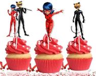 Miraculous Ladybug Cupcake Toppers for Kids. Cartoon Miraculous Ladybug Theme Birthday Party Supplies.