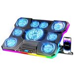 CLAW Storm Pro A21 Laptop Cooling Pad with 9 Fans (6×60mm + 4×85mm, Up to 2400 RPM), RGB Lighting, LCD Display, Mobile Stand, 9 Height Levels, USB & Type-C Ports, Fits Up to 17-Inch Laptops – Black