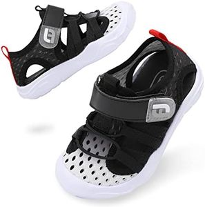 JOINFREE Boys Girls Water Shoes Quick-Dry Sneakers Beach Surf Barefoot Lightweight Non-Slip Breathable Swim Shoes Sandals 10 Toddler Black Grey