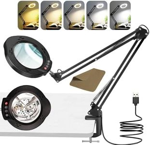Kevsuvqin Lampe Loupe, Lampe de Bureau avec Loupe 10X et LED, Loupe Eclairante avec Pince en Métal et Bras Pivotant Réglable, 5 Modes de Couleur,10 Niveaux de Luminosité pour Artisanat, Réparation