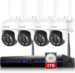 REIGY 5MP WIFI Security Camera System with 2TB Hard Drive Preinstalled, 4K Outdoor Home Surveillance Set 10CH NVR + 4X 1920P IP PT Cam, 2-Way Audio Color Night Vision Motion Detection