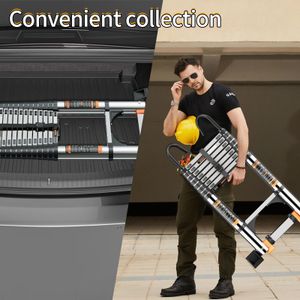 3.2M Telescopic Ladder – Stainless Steel Loft Ladder with Stabilizer Bar & Hooks