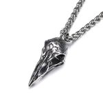 GTHIC Raven Skull Necklace for Men Vintage Viking Crow Animal Skull Necklace Nordic Rider Pendant Necklace Jewelry Gift Silver with 70 cm chain