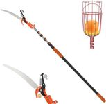 LAANPOLE 26FT Reach Fruit Picker Pole with Basket Telescoping, Apple Picker with Tree Trimmer and 5-20FT Extension Pole for Orange Lemon Mango Avocado Guava Fruit Picking