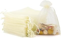 DMS RETAIL Net Fabric Drawstring Pouch for Dry Fruits Packing, Organza Shagun Potli, Wedding Party Favor Gift Bags 7X9 CMS 30 PCS (OFF WHITE)