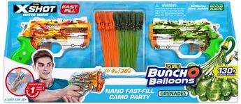 Bunch O Balloons Skins Nano Fast-Fill Camo Party by ZURU (2 X Skins Nano Water Blaster, 4X Stems), Orange & Green, Water Blasters Party