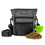 Mighty Paw Dog Treat Pouch 2.0 | Pet Training Hands-Free Snack Bag w/Strap. Holds 2 Cups Kibble, Phone & Keys. Magnetic Clasp & Waist Belt Clip. Includes 1 Roll of Poop Bags (Green/Grey)