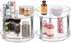 mDesign 2 Tier Lazy Susan Turntable Food Storage Container for Cabinets, Pantry, Fridge, Countertops - Spinning Organizer for Spices, Condiments - 9" Round, 2 Pack - Clear/Chrome