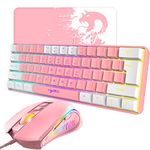 60% Percent Gaming Keyboard, PS4 Keyboard Mechanical Feel, Backlit Keyboard and Mouse, Rgb keyboard Gaming Mice Combo, Wired Keyboard Mouse Gaming Set, with Mice Pad, USB Keyboards, for PC Mac - Pink