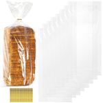 Nicunom 300 Pack Bread Bags with Ties, 18x4x8 Inches Reusable Plastic Bread Bags Clear Bread Loaf Storage Bags for Homemade Bread Bakery, Bread Wrappers Packaging