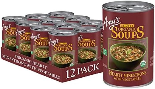 Amy's Soup, Vegan Hearty Minestrone, Made With Organic Vegetables, Lentils, Barley and Pasta in Tomato Broth, Canned Soup, 14.1 Oz (12 Pack)
