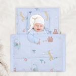 R for Rabbit Snuggy Cozy Baby Bedding Set, 100% Cotton Portable Mattress Set for Newborn, Travel-Friendly Soft Toddler Sleeping Bed, Pillow & Blanket Set for 0 to 12 Months - Sky Blue