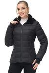 Another Choice Women Winter Down Puffer Jacket, Hooded Women Winter Down Jacket Quilted Puffer Coat with Faux-Fur Hood and Collar(Black,Small)