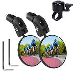 Bike Mirror for Bar End, 2 Pack Bicycle Cycling Rear View Handlebar Mirrors, 360 Degree Rotation Convex Rearview Mirrors with a Bike Bell for Mountain Road Bike Cycling