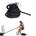 Sthenos Hybrid Power-Rope with Hook for Hyrox & Sled Pull Training, 15M Battle Rope 50FT x 38MM Heavy Duty Polyester Fitness Ropes for Strength, Functional & Endurance Workout