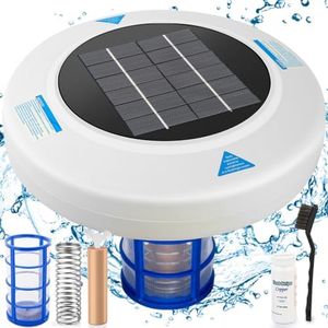 Solar Pool Ionizer for Above Ground and Inground Pools, Larger Solar Panels, Thicker Copper Anode, Up to 45,000 Gallons, 85% Less Chlorine, Crystal-Clear Water, Easy Maintenance!