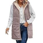 DABAOK High Cut Vest Reversible Vests Sleeveless Fleece Jacket Zip Up Hoodie Pockets Long Warm Winter Coat Outerwear Women's Outdoor Recreation Vests