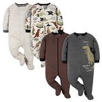 Gerber baby-boys 4 Pack Sleep 'N Play Footie, Red Dino, 6-9 Months