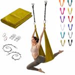 Aerial Yoga Hammock / Swing Set for Inversion Exercise and Antigravity Yoga/ Flying Yoga | Improve Flexibility & Core Strength for Home Fitness Training with Carabiners, Daisy Chains, Hooks and fasteners 8pc (Golden, 5 metre)