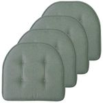 Sweet Home Collection Chair Cushion Memory Foam Pads Tufted Slip Non Skid Rubber Back U-Shaped 17" x 16" Seat Cover, Scuba Green 4 Pack