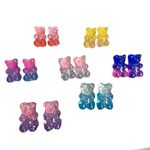 Tiande 7 Pairs Bear Earring Set Cute Colorful Resin Candy Cartoon Drop Earring Party Favors Birthday Gifts for Girls Women - Stud, Metal Acrylic