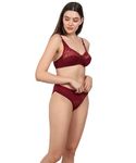 SHELUXE Women's Bra Panty Set Non Padded Wire Free Soft Breathable Lingerie Set Maroon