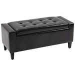 HOMCOM PU Leather Storage Ottoman Bench Storage Chest Tufted Ottoman Cube w/Flipping Top 92L x 40W x 40H cm Black