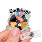 XQLZY Badge Holder, Funny Radiology Glitter, Cute Floral Label, Retractable ID Protector, Gift for Doctor, Nurse, Radiology Technician, MD, RN