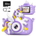 GREENKINDER Kids Camera, 2.0 Inch IPS Screen Kids Digital Camera, 20MP＆1080P Video Selfie Camera for Kids with 32GB Card, Birthday Christmas Toys for Kids Age 3-12 Years Old Girls (Purple)