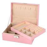 CHARMDI Jewellery Box for Women, 2 Layer Large Jewellery Organiser with Lock Removable Tray, PU Leather Jewellery Box for Necklace Earrings Rings Necklaces Watches Bracelets, Pink