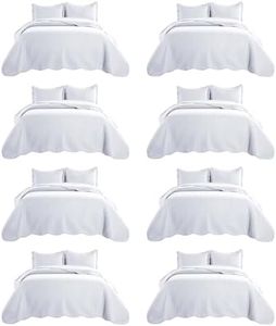 MOONLIGHT20015 8 Pack Quilt King Size Bedding (106" x 96") - Bulk Wholesale for Hotels, Guest Bedroom & Airbnbs - Lightweight Microfiber Reversible Embossed Quilts Bedspread (White)