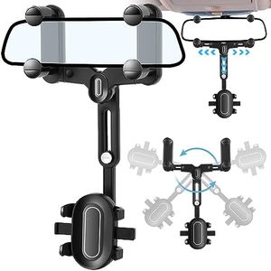 Teklemon Mobile Phone Holder Car Rear View Mirror, 360° Rotating and Retractable Mobile Phone Holder, Car Phone Holder, Multifunctional Rear View Mirror, Phone Holder, Universal Car Mobile Phone Holder for All Mobile Phones