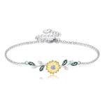 DAYLINLOVE Sunflower Bracelet 925 Sterling Silver Leaf Bracelets Yellow Flower Bracelet Chain Sunflower Jewelry Gifts For Women Mom Wife