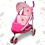 Baby Doll Stroller Anivia Twin Doll Stroller Heart Design Birthday Gifts for Toddlers and Girls Baby Doll Double Stroller, 1:1 Foldable Double Doll Pram Toys with Mute Rolling Wheels Pink