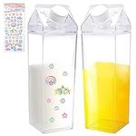 TULEBOLIAN 2pcs Clear Milk Carton Water Bottle,500ml Milk Bottle,Reusable,With Stickers,For Storing Beverages In The Refrigerator, Camping,For Milk, Orange Juice, Lemonade, Beer