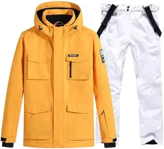 RIUIYELE Men's Ski Suits Windproof Snowboard Ski Jacket and Pants Set Insulated Snowsuit Winter Warm Snowboarding Snow Jackets Yellow+White S