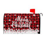 Merry Christmas Mailbox Cover Winter Snowflake Red Black Buffalo Plaid Christmas Decorative Mailbox Cover Magnetic Standard Size 21x18 Inch Xmas Post Box Cover Wraps for Garden Yard Decor