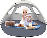 YITGOG Beach Tent for 3-4 Person, Lightweight Beach Tent Sun Shelter with UV Protection, 3 Mesh Roll Up Windows & 8.0mm Fiberglass, Easy Setup Sun Shelter (Creamy White)