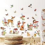 wondever Woodland Animal Wall Stickers Mushroom Deer Fox Peel and Stick Wall Decals for Kids Bedroom Baby Nursery