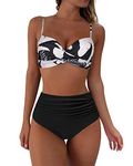 RXRXCOCO High Waisted Bikini Set Push Up Bikini Top with Tummy Control Bikini Padded Bikini 2 Piece Size L=12-14