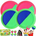 ZMLM Toss Catch Ball Toy Set: Upgraded Beach Yard Lawn Sport Game Activity Backyard Fun Outside Indoor Family Outdoor Toy for Age 3-12 Girl Boy Kid Birthday Gift with 4 Sticky Paddles 4 Throw Balls