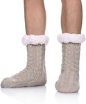 SDBING Mens Super Soft Warm Cozy Fuzzy Fleece-lined Winter With Grips Slipper socks (Khaki)