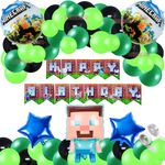 FI - FLICK IN 48 Pcs Minecraft Theme Birthday Decoration for Boys Gamer Theme Birthday Decoration Items Minecraft Foil Balloons Arch Garland Set Game on Birthday Decoration (Pack of 48, Multicolor)