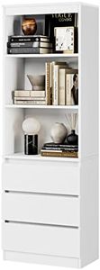 FirFurd Scaffale Libreria con 3 Scomparti Aperti e Cassetto,Scaffale per Libri,Mobiletto Armadietto Mobile in Legno,Mobile Alto Salvaspazio,per Soggiorno, Camera Letto, Studio 60x35x180cm (Bianco)