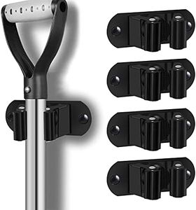 HYRIXDIRECT Mop and Broom Holder Wall Mount Heavy Duty Stainless Steel Wall Mounted Broom Organizer Laundry Room Home Garden Garage Storage and Organization Rack (Black)