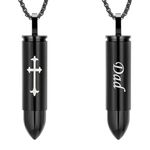 Oinsi Double-Side Engraving Cross &Mom/Dad/Son Keepsake Memorial Jewelry -Black Bullet Cremation Urn Necklace for Ashes for Men