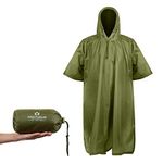 Olive Rain Ponchos for Adults: Durable Rain Gear, Lightweight, Made of Ripstop Nylon with Adjustable Hood, Perfect Rain Poncho for Hiking & Camping